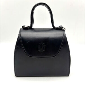 Vintage 90s Koltov Black Genuine Leather Hard Shell Mini Satchel Clutch 6.5x5.5"